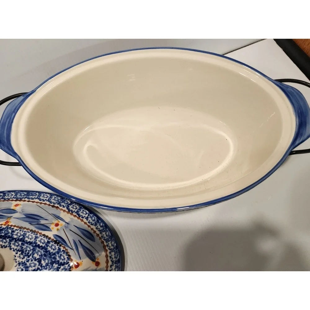 Temp-Tations Old World Blue  Oval 3.5‎ qt Casserole Dish with Lid  & Rack